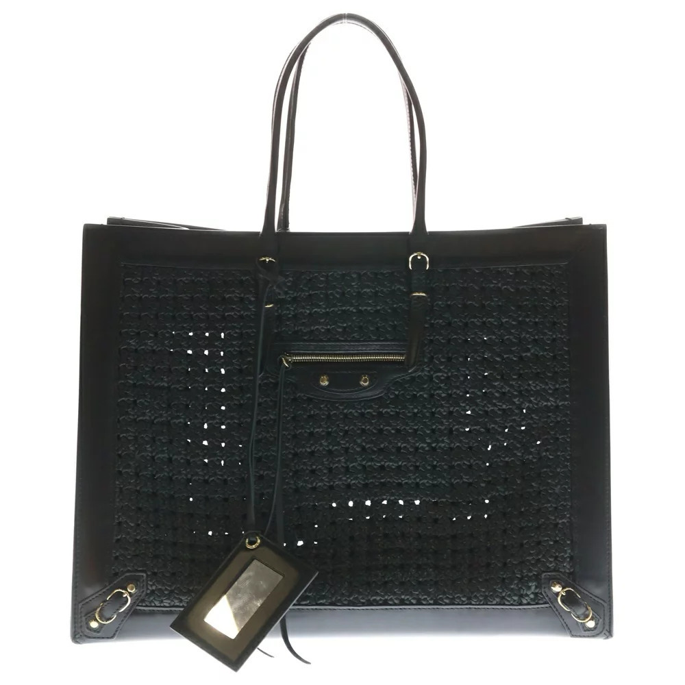 BALENCIAGA The Paper Leather Tote Bag Mirror Black